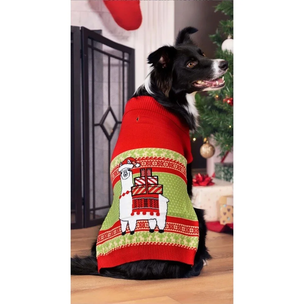 Llama Dog Holiday Christmas‎ Pet Ugly Sweater Medium Xmas Noel Funny New NWT
